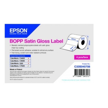 Epson BOPP Satin Gloss Label - Die-cut Roll: 102mm x 76mm, 1890 labels