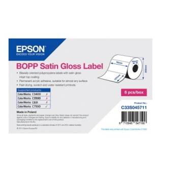 Epson BOPP Satin Gloss Label - Die-cut Roll: 76mm x 127mm, 1150 labels