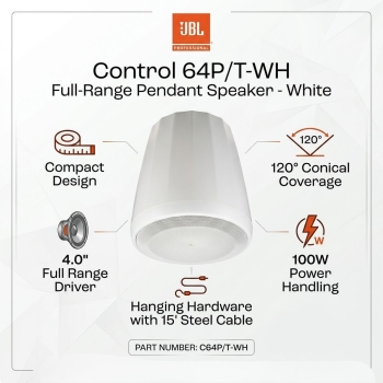 JBL Control 64P/T-WH Full-Range Pendant Speaker - White (Each)