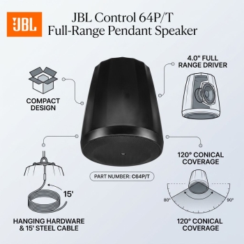 JBL Control 64P/T Full-Range Pendant Speaker - Black (Each)