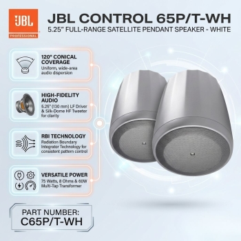 JBL Control 65P/T-WH 5.25" Full-Range Satellite Pendant Speaker - White (Each)
