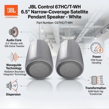 JBL Control 67HC/T-WH 6.5" Narrow-Coverage Satellite Pendant Speaker - White (Each)