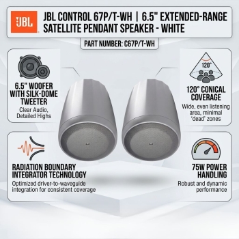 JBL Control 67P/T-WH 6.5" Extended-Range Satellite Pendant Speaker - White (Each)