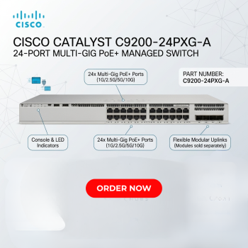 Cisco Catalyst C9200-24PXG-A 24-Port Multi-Gig PoE+ Managed Switch with Modular Uplink, Network Advantage