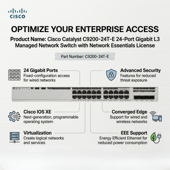 Cisco Catalyst C9200-24T-E 24-Port Gigabit L3 Managed Network Switch with Network Essentials License