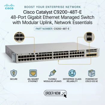 Cisco Catalyst C9200-48T-E 48-Port Gigabit Ethernet Managed Switch with Modular Uplink, Network Essentials