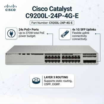 Cisco C9200L-24P-4G-E Catalyst 24-Port PoE+ 4x1G Network Essentials Uplink Switch