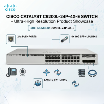 Cisco C9200L-24P-4X-E Catalyst 24-Port PoE+ 4x 1/10G Network Essentials Switch