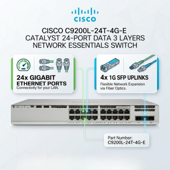 Cisco C9200L-24T-4G-E Catalyst 24-Port Data 3 Layers Network Essentials Switch