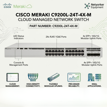 Cisco Meraki C9200L-24T-4X-M -  24-port 1GbE Data - Cloud Managed Switch