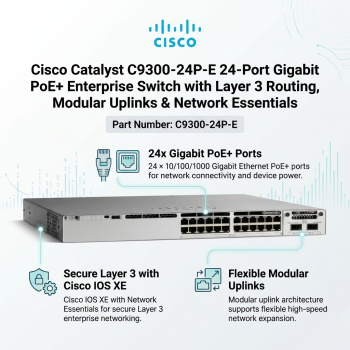 Cisco Catalyst C9300-24P-E 24-Port Gigabit PoE+ Enterprise Switch with Layer 3 Routing, Modular Uplinks & Network Essentials