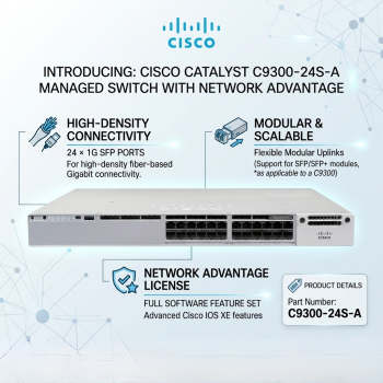 Cisco Catalyst C9300-24S-A 24-Port 1G SFP Managed Switch with Modular Uplinks, Network Advantage