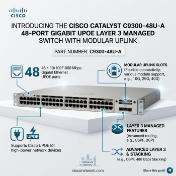 Cisco Catalyst C9300-48U-A 48-Port Gigabit UPOE Layer 3 Managed Switch with Modular Uplink