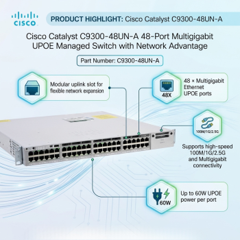 Cisco Catalyst C9300-48UN-A 48-Port Multigigabit UPOE Managed Switch with Network Advantage