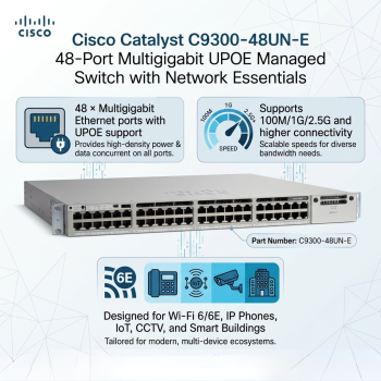 Cisco Catalyst C9300-48UN-E 48-Port Multigigabit UPOE Managed Switch with Network Essentials