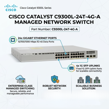 Cisco Catalyst C9300L-24T-4G-A Catalyst 9300L 24-Port Gigabit Managed Network Switch with 4x 1G SFP Uplinks Network Advantage