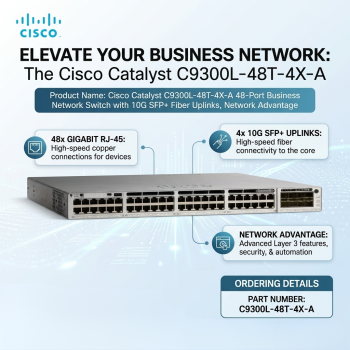 Cisco Catalyst C9300L-48T-4X-A 48-Port Business Network Switch with 10G SFP+ Fiber Uplinks, Network Advantage