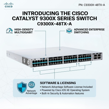 Cisco Catalyst C9300X-48TX-A 48-Port Multigigabit Managed Switch with Network Advantage