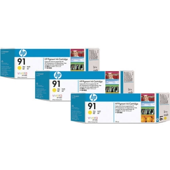 HP 91 775-ml 3-pack Yellow Original Ink Cartridges C9485A