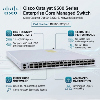 Cisco Catalyst C9500-32QC-E 32-Port 40/100G QSFP28 Enterprise Core Managed Switch, Network Essentials