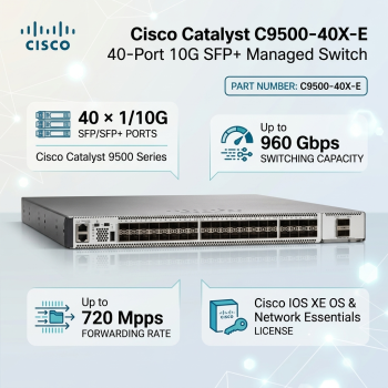 Cisco Catalyst C9500-40X-E 40-Port 10G SFP+ Managed Switch, Network Essentials