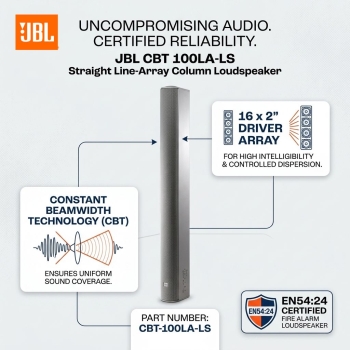 JBL CBT 100LA-LS Straight Line-Array Column Loudspeaker with 16 x 2” Drivers & EN54:24 Certification (Each)