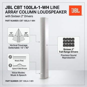 JBL CBT 100LA-1-WH Line Array Column Loudspeaker with Sixteen 2" Drivers (Each)