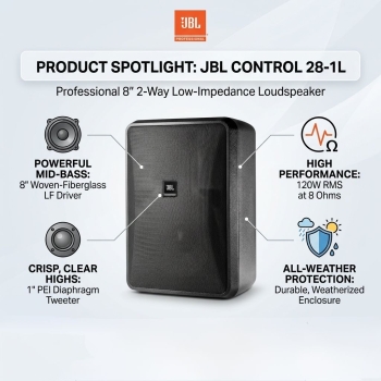 JBL Control 28-1L 8" 2-Way Low-Impedance Loudspeaker - Black (Each)