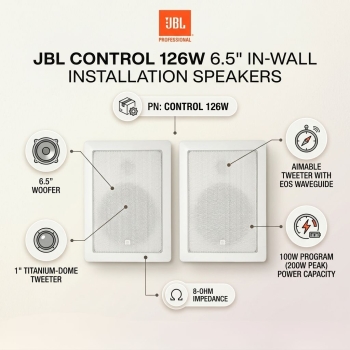 JBL Control 126W 6.5" 2-Way 100W In-Wall 8-Ohm Installation Speakers (Each)