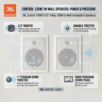 JBL Control 126WT 6.5" 2-Way 100W In-Wall Installation Speakers (Each)