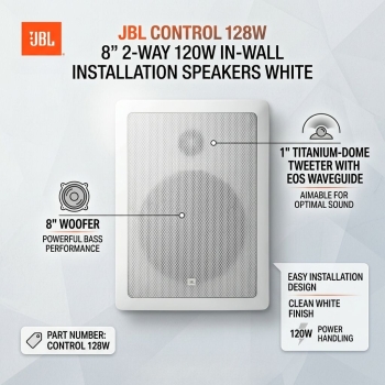 JBL Control 128W 8" 2-Way 120W In-Wall Installation Speakers White (Each)