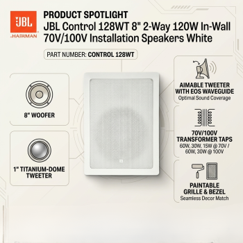 JBL Control 128WT 8" 2-Way 120W In-Wall 70V/100V Installation Speakers White (Each)