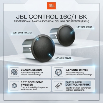 JBL Control 16C/T-BK 2-Way 6.5" Coaxial Ceiling Loudspeakers (Each)