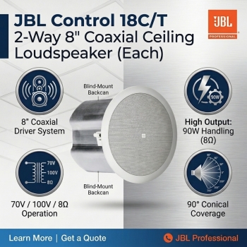 JBL Control 18C/T 2-Way 8" Coaxial Ceiling Loudspeaker (Each)
