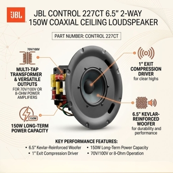 JBL Control 227CT 6.5" 2-Way 150W Coaxial Ceiling Loudspeaker (Each)