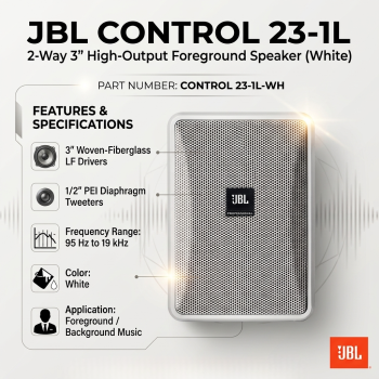 JBL Control 23-1L 2-Way 3" High-Output Foreground 95 Hz to 19 kHz Speaker White (Each)