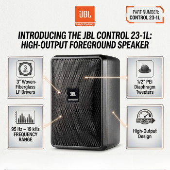 JBL Control 23-1L 2-Way 3" High-Output Foreground 95 Hz to 19 kHz Speaker Black (Each)