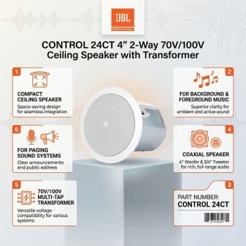 JBL Control 24CT  4” 2-Way 70V/100V Ceiling Speaker with Transformer (Each)