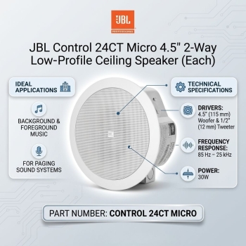 JBL Control 24CT Micro 4.5" 2-Way 30W Low-Profile Ceiling Speaker (Each)