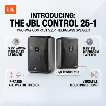 JBL Control 25-1 Two Way Compact 5.25" Fiberglass Speaker - Black (Each)