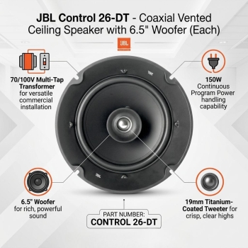 JBL Control 26-DT - Coaxial Vented Ceiling Speaker with 6.5" Woofer (Each)