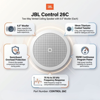 JBL Control 26C Two Way Vented Ceiling Speaker with 6.5" Woofer (Each)