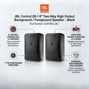 JBL Control 28-1 8" Two Way High Output Background / Foreground Speaker Black (Each)