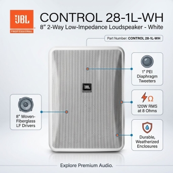 JBL Control 28-1L-WH 8" 2-Way Low-Impedance Loudspeaker - White (Each)