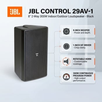 JBL Control 29AV-1 8" 2-Way 300W Indoor/Outdoor Loudspeaker - Black (Each)