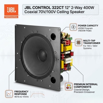 JBL Control 322CT 12" 2-Way 400W Coaxial 70V/100V Ceiling Speaker (Each)