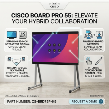 Cisco CS-BRD75P-K9 Board Pro 55 4K UHD Interactive Collaboration Board with Dual 4K Cameras & Touchscreen