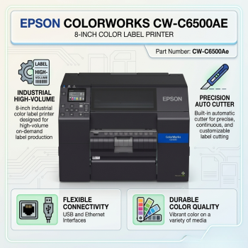 Epson ColorWorks CW-C6500AE 8 Inch Color Label Printer Auto Cutter USB Ethernet Industrial Label Printer