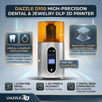 Dazzle D100 High-Precision Dental And Jewelry Industrial Grade DLP 3D Printer 