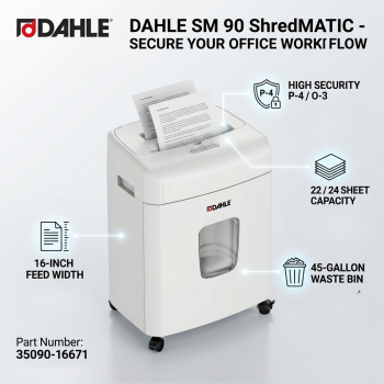 DAHLE SM 90 ShredMATIC 90-Sheet P-4 Oil-Free Auto-Feed Document Shredder
